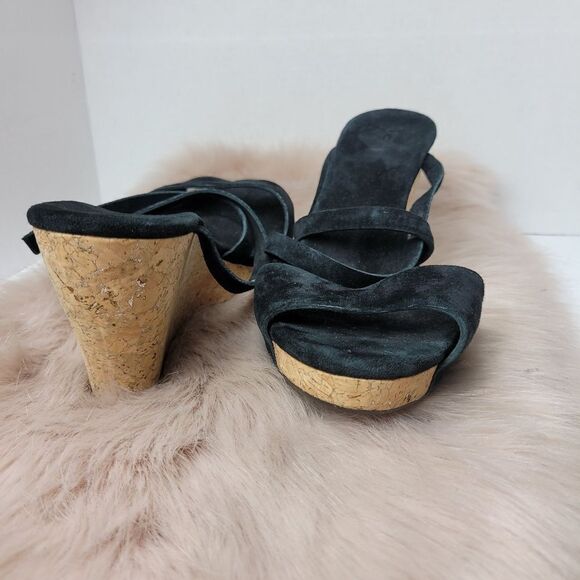 Ugg Jullita Strappy BlackSuede Cork Wedge Womens Sandals Shoes Size 11 - Picture 7 of 10